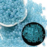 Luminous Glow in the Dark Transparent Glass Round Beads, No Hole/Undrilled, Sky Blue, 5mm, about 2800Pcs/bag(GLAA-F124-B07)