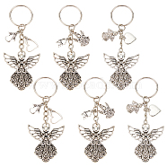 PandaHall Elite 2 Sets Angel Tibetan Style Alloy Pendant Keychain, Heart with Word Love Charm Keychains, with Iron Findings, Antique Silver & Platinum, 9.5cm, 3pcs/set(KEYC-PH0001-93)