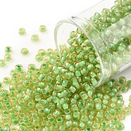 TOHO Round Seed Beads, Japanese Seed Beads, (945) Inside Color Jonquil/Mint Julep Lined, 8/0, 3mm, Hole: 1mm, about 222pcs/10g(X-SEED-TR08-0945)