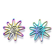 Ion Plating(IP) 304 Stainless Steel Pendants, Laser Cut, Sun Charm, Rainbow Color, 19.5x21x1.5mm, Hole: 1.2~1.5mm(STAS-T063-210M)