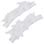 Lace Elastic Bridal Garters, with Plastic Imitation Pearl, Wedding Garment Accessories, White, 460x25~95mm, 2pcs/set(AJEW-WH0347-96)