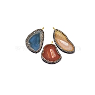 Dyed Natural Agate Pendants, with Golden Plated Brass Findings and Czech Rhinestone, Mixed Shapes, Mixed Color, 60~100x43~75x5mm, Hole: 3x8mm(G-J308-09)
