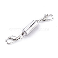 Brass Magnetic Clasps, with Lobster Claw Clasps, Column, Platinum, 45x7.5x6mm(KK-CJC0001-11P)