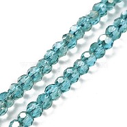 Half Rainbow Plated Glass Faceted(32 Facets) Round Spacer Beads Strands, Sky Blue, 3mm, Hole: 1mm, about 100pcs/strand, 11.5 inch(GLAA-A027-3mm-HR04)