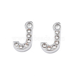 304 Stainless Steel Charms, with Crystal Rhinestone, Letter, Letter.J, 10~10.5x2~8x2mm, Hole: 1.2mm(STAS-N095-137J)