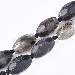 Black Watermelon Stone Glass Beads Strands, Frosted, Faceted, Oval, 20~38x14.5~20.5x14~20.5mm, Hole: 2mm; about 13pcs/strand, 15.7inches~16.7inches(G-T118-29)
