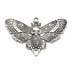 Alloy Pendants, Moth with Skull, Antique Silver, 27x42x3mm, Hole: 2mm(PALLOY-D020-14AS)