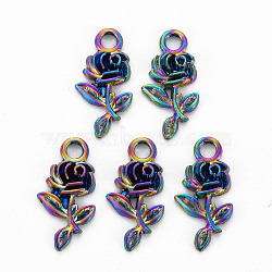 Alloy Pendants, Cadmium Free & Nickel Free & Lead Free, Flower, Rainbow Color, 20.5x10x2.5mm, Hole: 2.5mm(PALLOY-N163-086-NR)