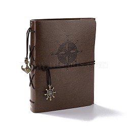 DIY Travel PU Leather Scrapbook Photo Album, Vintage Loose-Leaf Memory Book, with Zinc Alloy Anchor & Helm Pendants and 60 Black Pages, for Travel Graduation Self-adhesive Picture, Compass Pattern, Coconut Brown, 22x17.3x3cm, 30 sheets/book(DIY-A036-02B)