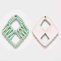 Resin Pendants, Imitation Woven Rattan Pattern, Rhombus, Pale Turquoise, 49~50x39~40x5mm, Hole: 2mm(RESI-S364-08C)