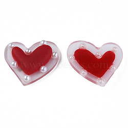 Acrylic Cabochons, with ABS Plastic Imitation Pearl Beads, Heart, Dark Red, 21x24x5.5mm(KY-N015-135D)