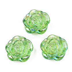 Transparent Acrylic Beads, Rainbow Color Plated, Flower, Spring Green, 18~18.5x19x7mm, Hole: 1.6mm(TACR-N006-64B)