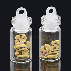 Handmade Kitten Polymer Clay Nail Art Decoration Accessories, with Glass Wishing Bottle and CCB Plastic Bottle Stopper, Cartoon Cat, Gold, 4~7x4~8x0.1~1mm, bottle: 27.5x11mm, hole: 3mm(X-MRMJ-N032-12)