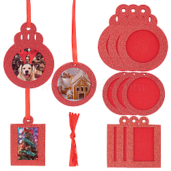 Gorgecraft Non Woven Fabric Glitter Photo Frame Card, with Ribbon, for Christmas Pendant Decorations, Mixed Shapes, Red, 64.5~101.5x64.5~75x4~4.5mm, Hole: 3.5~6mm, Inner Diameter: 49~51x29~51mm, Ribbon: 195~204x5x0.2mm, 2pcs/set, 6sets/color(HJEW-GF0001-24)