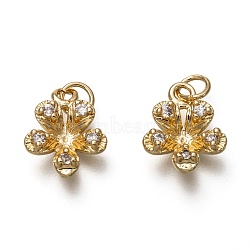 Brass Micro Pave Clear Cubic Zirconia Charms, Long-Lasting Plated, with Jump Rings, Flower, Real 18K Gold Plated, 14x11x4mm, Jump Ring: 5x1mm, 3mm Inner Diameter(ZIRC-C020-05G)