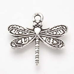 Tibetan Style Alloy Pendants, Dragonfly, Cadmium Free & Lead Free, Antique Silver, 19x21x3mm, Hole: 2mm(X-TIBEP-Q061-41AS-LF)