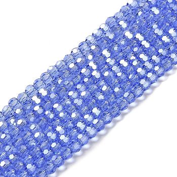 Transparent Glass Beads, 32 Facets, AB Color Plated, Round, Cornflower Blue, 4.5x4mm, Hole: 1mm, about 94~95pcs/strand, 13.98''(35.5cm)