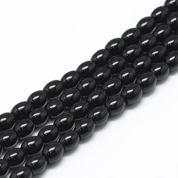 Baking Painted Glass Beads Strands, Oval, Imitation Jade, Black, 8~8.5x6~6.5mm, Hole: 1.5mm, about 96pcs/strand, 32.2 inch