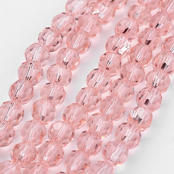 Transparent Glass Bead Strands, Imitate Austrian Crystal, Faceted(32 Facets), Round, Pink, 8mm, Hole: 1mm, about 70~72pcs/strand, 20~21 inch