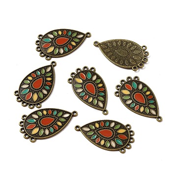 Tibetan Style Alloy Enamel Chandelier Components Links, Teardrop, Antique Bronze, Colorful, 35x19x2mm, Hole: 1.4mm