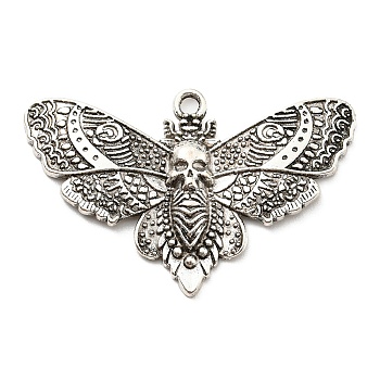 Alloy Pendants, Moth with Skull, Antique Silver, 27x42x3mm, Hole: 2mm
