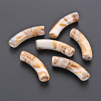 Opaque Acrylic Beads, Imitation Gemstone Style, Curved Tube, Linen, 33x8x10.5mm, Hole: 1.6mm, about 300pcs/500g