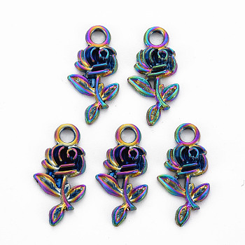 Alloy Pendants, Cadmium Free & Nickel Free & Lead Free, Flower, Rainbow Color, 20.5x10x2.5mm, Hole: 2.5mm