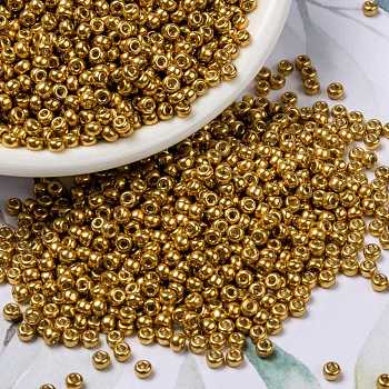 MIYUKI Round Rocailles Beads, Japanese Seed Beads, (RR4203) Duracoat Galvanized Yellow Gold, 8/0, 3mm, Hole: 1mm, about 422~455pcs/bottle, 10g/bottle