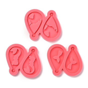 Pendant Silicone Molds, Resin Casting Molds, For UV Resin, Epoxy Resin Jewelry Making, Teardrop with Unicorn & Mermaid & Mermaid Tail Shaped, Tomato, 60x65x7mm, 3pcs/set