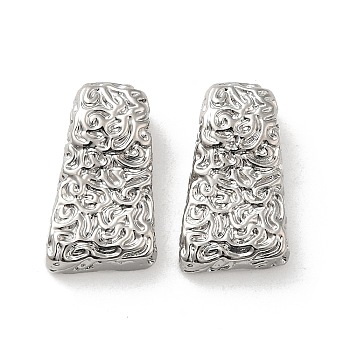Textured Brass Beads, Trapezoid, Real Platinum Plated, 18x10.5x6mm, Hole: 3.5x2.5mm