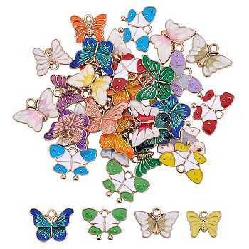 32Pcs 4 Style Light Gold Alloy Enamel Pendants, Butterfly, Mixed Color, 8pcs/style