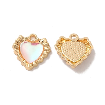 Rack Plating Alloy Resin Pendants, Nickel Free, Heart Charms, Golden, 17x17x4mm, Hole: 1.8mm