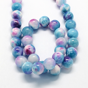 Natural Dyed White Jade Gemstone Bead Strands, Round, Deep Sky Blue, 10mm, Hole: 1mm, about 40pcs/strand, 15.7 inch