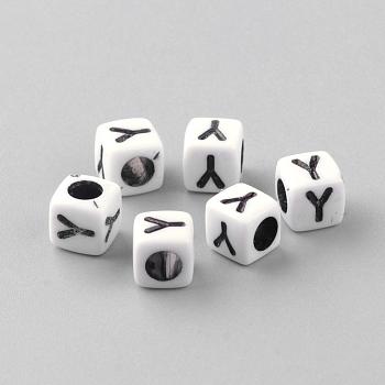 Opaque Acrylic Beads, Letter Style, Cube, Letter.Y, 6x6x6mm, Hole: 3mm, about 3000pcs/500g