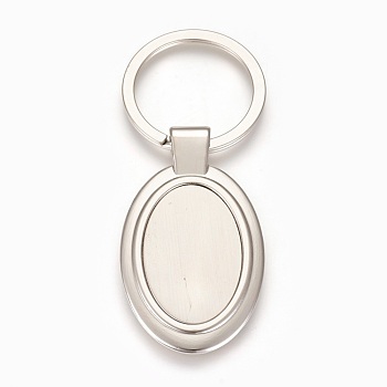 Zinc Alloy Cabochon Settings Keychain, with Iron Ring, Oval, Platinum, Tray: 21x32mm, 79mm, 53x31x4mm, 1pc/box
