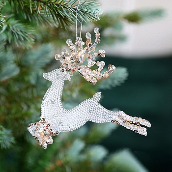 Acrylic with Sequin Pendant Decoration, Christmas Tree Hanging Decorations, for Party Gift Home Decoration, Deer, 125x130mm
