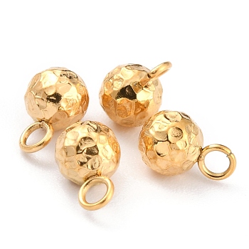 Ion Plating(IP) 304 Stainless Steel Charms, Round, Textured, Golden, 7.8x5mm, Hole: 1.8mm