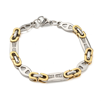 Two Tone 304 Stainless Steel Oval & Rectangle Link Chain Bracelet, Golden & Stainless Steel Color, 8-1/2 inch(21.5cm), Wide: 7.5mm
