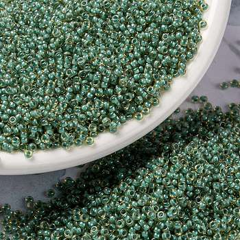 MIYUKI Round Rocailles Beads, Japanese Seed Beads, 15/0, (RR374) Turquoise Lined Light Topaz Luster, 1.5mm, Hole: 0.7mm, about 5555pcs/10g