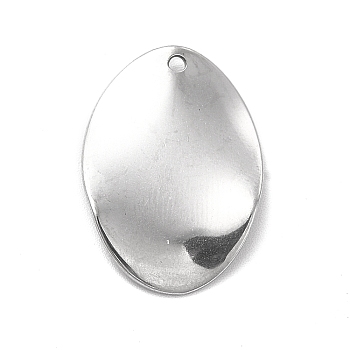201 Stainless Steel Pendants, Oval Charm, Stainless Steel Color, 22.5x16x1.5mm, Hole: 1.2mm