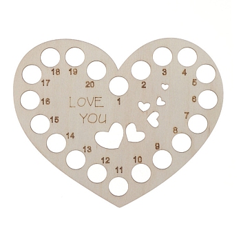 Wooden Embroidery Thread Plate, Cross Stitch Threading Board Tools, Heart, Antique White, 11x13.5cm