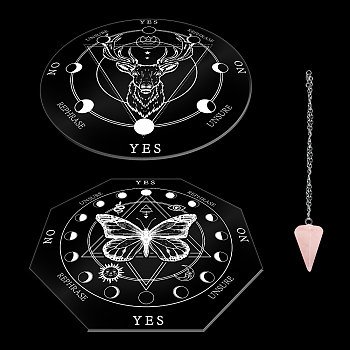 AHADERMAKER DIY Pendulum Board Dowsing Divination Making Kit, Including Acrylic Pendulum Board, Cone/Spike/Pendulum Natural Rose Quartz Stone Pendants, 304 Stainless Steel Cable Chain Necklace, Butterfly Pattern, 4Pcs/set