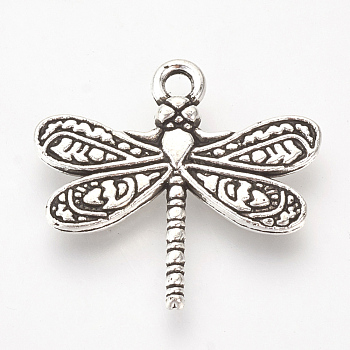 Tibetan Style Alloy Pendants, Dragonfly, Cadmium Free & Lead Free, Antique Silver, 19x21x3mm, Hole: 2mm