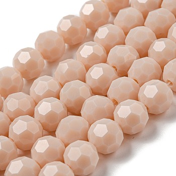 Opaque Glass Beads Stands, Faceted(32 Facets), Round, PeachPuff, 10mm, Hole: 1.8mm, about 66~68pcs/strand, 24.02''~24.13''(61~61.3cm)