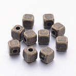Tibetan Style Alloy Spacer Beads, Lead Free and Cadmium Free, Cube, Antique Bronze, 4x4x4mm, Hole: 1.5mm(K0NP1071)