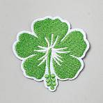 Nylon Computerized Embroidery Cloth Iron on/Sew on Patches, Costume Accessories, Clover, Lime Green, 65x63x1.5mm(PATC-WH0021-067)