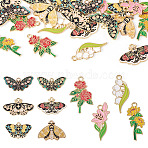 20Pcs 10 Styles Alloy Enamel Pendants, Butterfly & Flower Charms, Mixed Color, 15~31.5x12~30x1.5mm, Hole: 1.6~2mm, 2pcs/style(ENAM-TA0003-44)