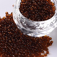 Glass Seed Beads, Transparent, Round, Brown, 12/0, 2mm, Hole: 1mm, about 6666pcs/100g(X1-SEED-A004-2mm-13)