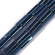 Electroplate Glass Beads Strands, Rectangle, Prussian Blue, 19.5~20x3.5~4x3.5~4mm, Hole: 1mm, about 38pcs/strand, 29.13''(74cm)(EGLA-Q128-10B)