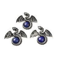 Natural Lapis Lazuli Dyed Big Pendants, Dragon Charms, with Rack Plating Antique Silver Tone Alloy Findings, Cadmium Free & Lead Free, 49x56x12mm, Hole: 6~6.5mm(G-B033-07P)
